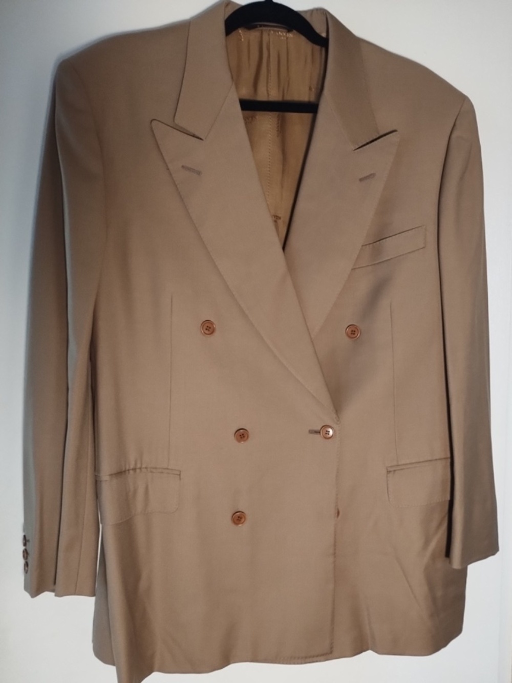 Lanvin Classique Double-Breasted Tan Suit Jacket— 100% Wool — No Size Tag